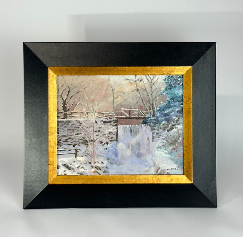 Ben Marcune Signed Oil Painting Cuttalossa Falls Bucks County PA Winter Framed